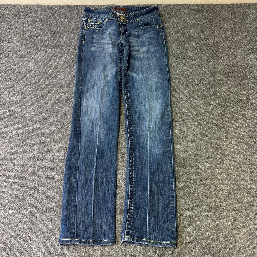 Free Culture Jeans Womens Size 3 Blue Rhinestone Studded Y2K Straight Leg Denim